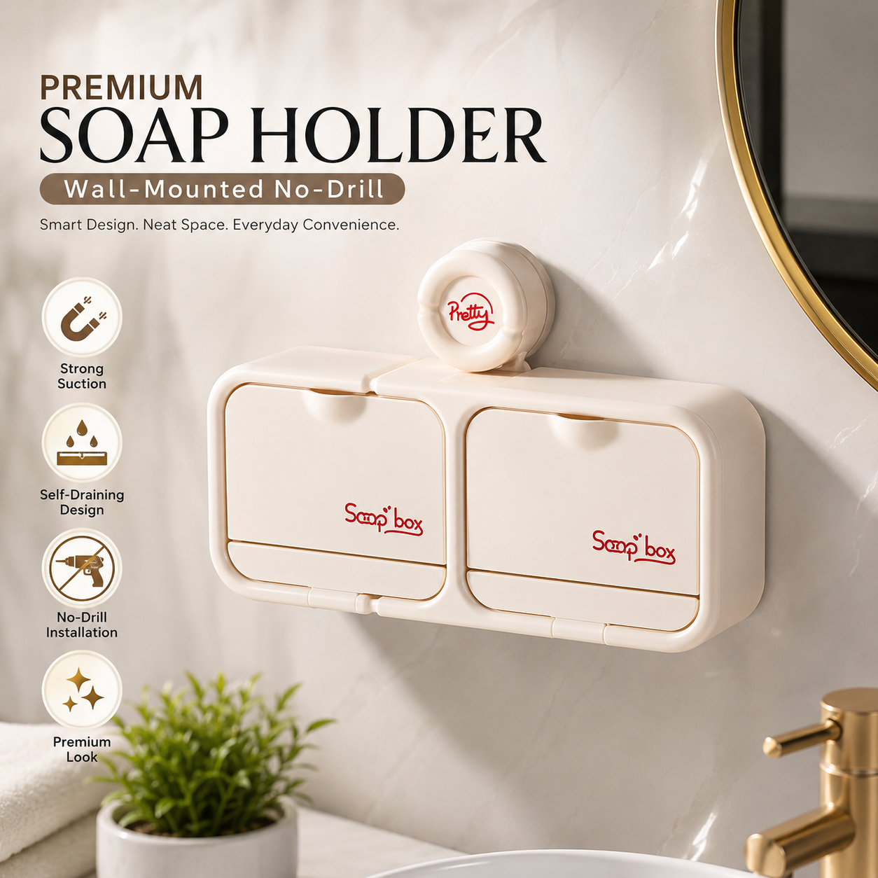Wall Mounted No-Drill Self-Draining Soap Holder