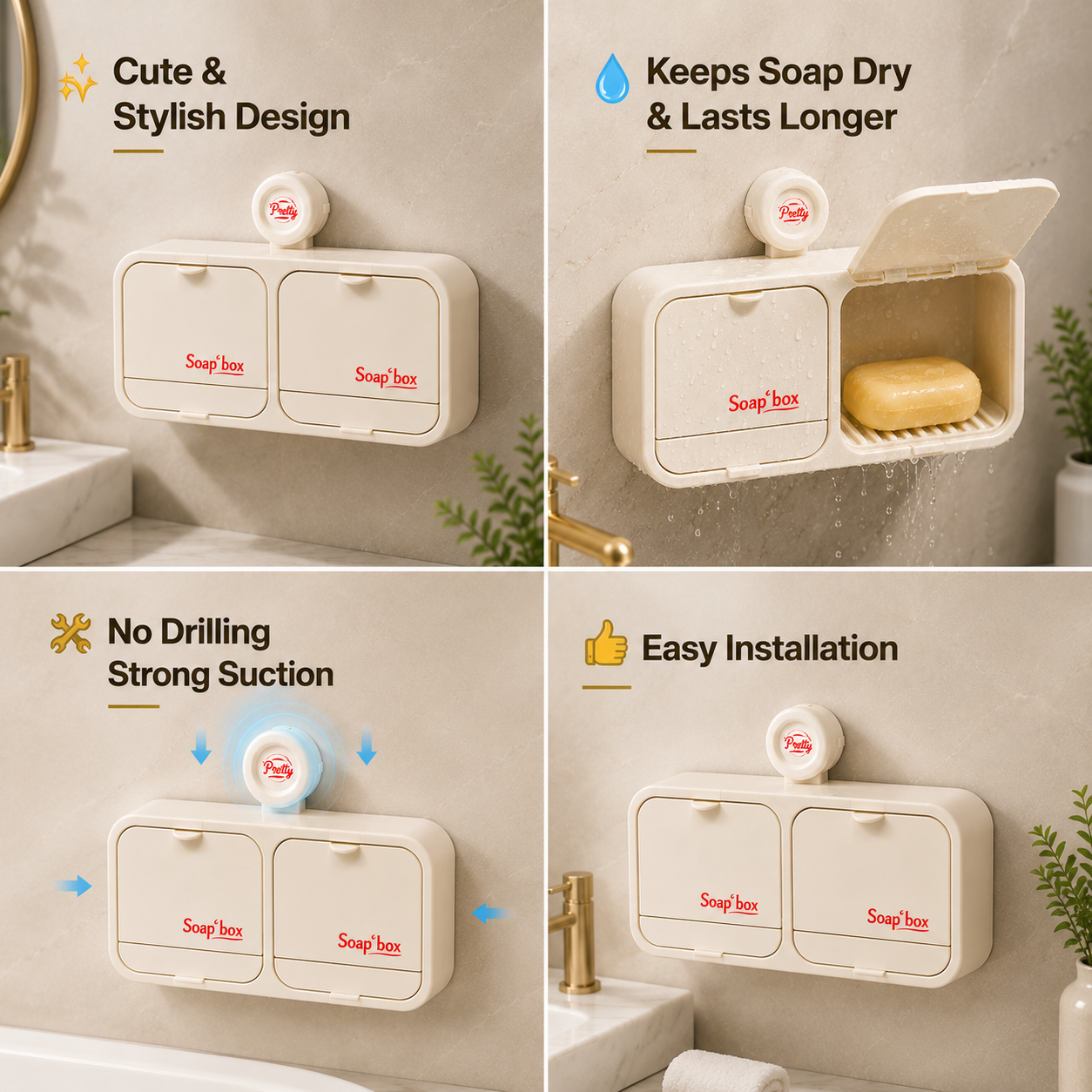 Wall Mounted No-Drill Self-Draining Soap Holder