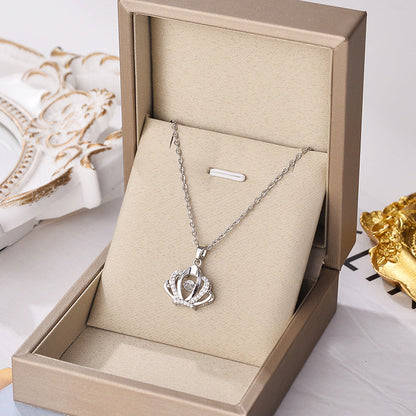 Large Crown Heart Angel Clavicle Necklace