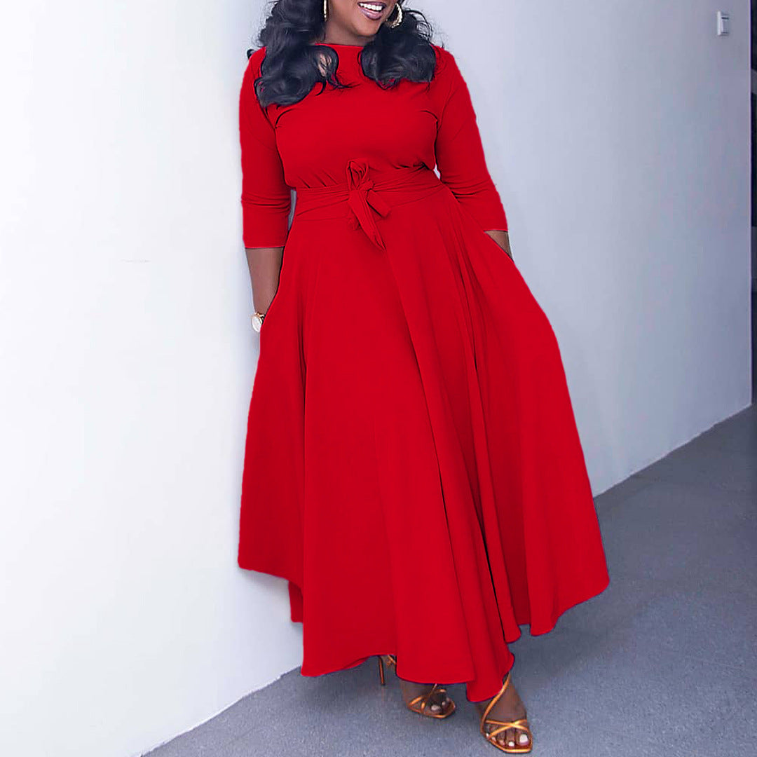 Simple Tie-Waist Plus Size Dress