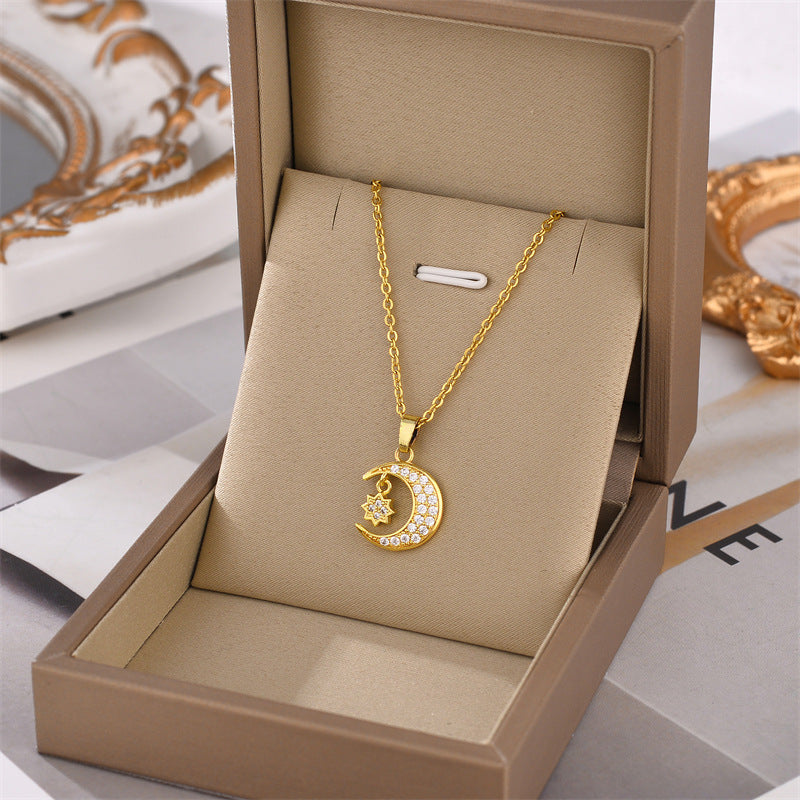 Full Rhinestone Moon and Star Mythology Necklace