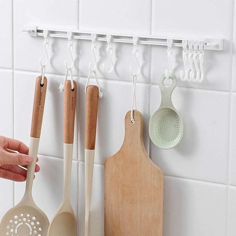 🔥 That Dead Space Behind Your Cabinet Door? No-Drill Slidable Track Hooks – 40cm Track + 10 Sliding Hooks, Peel-Stick in 10 Sec, Holds 35 lbs 🍳