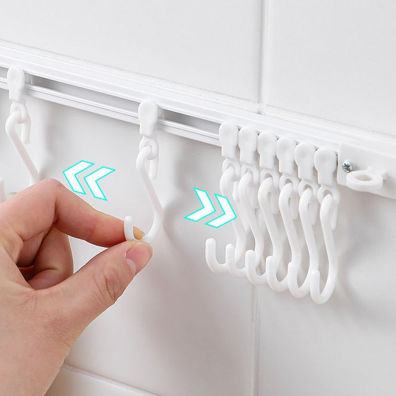🔥 That Dead Space Behind Your Cabinet Door? No-Drill Slidable Track Hooks – 40cm Track + 10 Sliding Hooks, Peel-Stick in 10 Sec, Holds 35 lbs 🍳