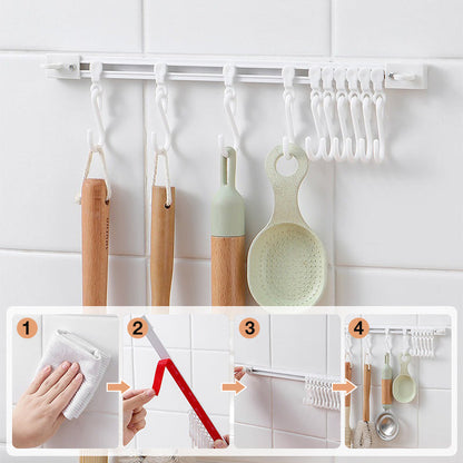 🔥 That Dead Space Behind Your Cabinet Door? No-Drill Slidable Track Hooks – 40cm Track + 10 Sliding Hooks, Peel-Stick in 10 Sec, Holds 35 lbs 🍳